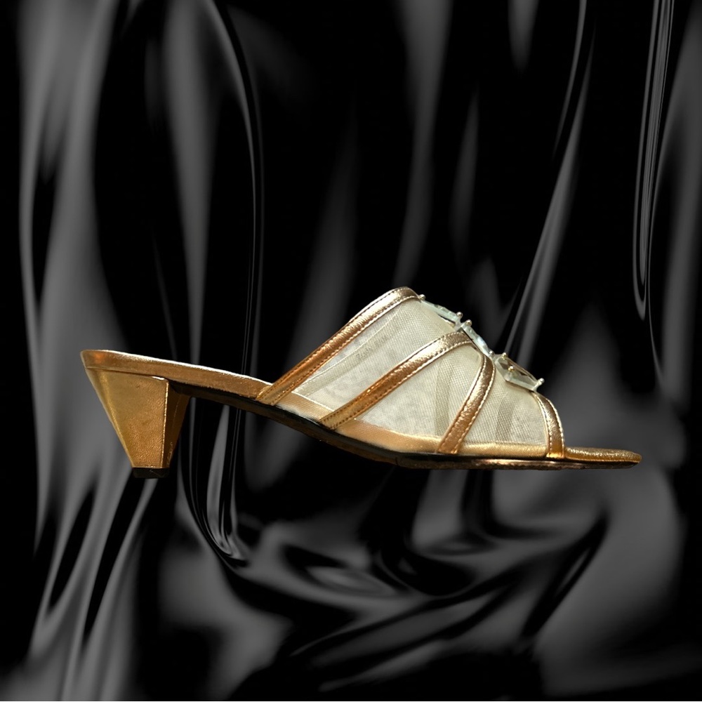 J.Renee Zelda mesh and gold leather slip on glamorous sandal heels - Picture 4 of 5